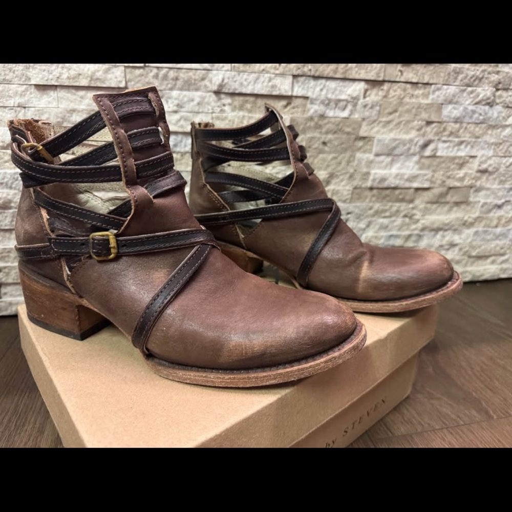 Freebird by Steven Brown Leather Strappy Ankle Booties